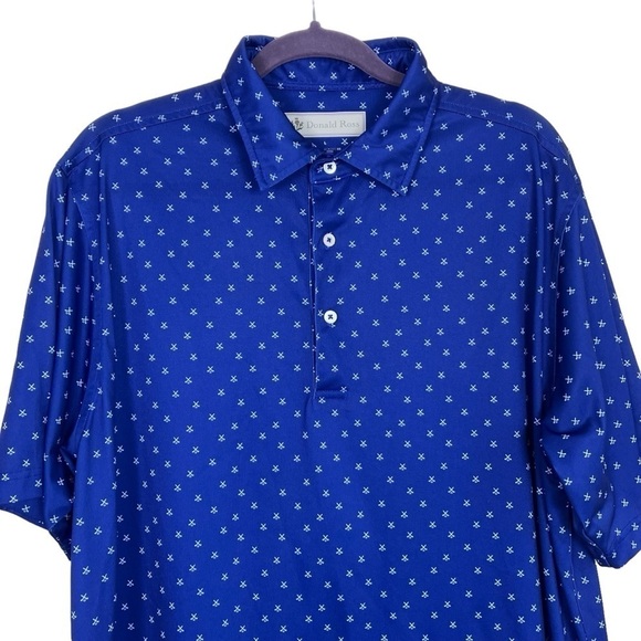 Donald Ross All Over Golf Print Performance Polo Shirt Navy Club Embroidery Sz L - Picture 2 of 16